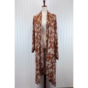 Bucketlist Duster Cardigan Womens Large Rust Floral Boho Longline Cottagecore‎